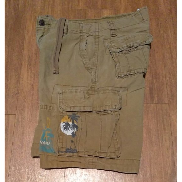Aeropostale Mens Cargo Shorts sz 28 Beach Scene Brown Cotton SoCal Surf 7 Pocket - Picture 3 of 10